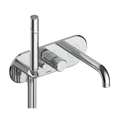 Immagine di Bossini PLY miscelatore monocomando ad incasso per vasca, con deviatore, doccetta, supporto doccetta, presa acqua e flessibile 150 cm, senza corpo incasso, finitura cromo Z00945000030005
