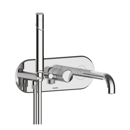 Immagine di Bossini PLY miscelatore monocomando ad incasso per vasca, con deviatore, doccetta, supporto doccetta, presa acqua e flessibile 150 cm, senza corpo incasso, finitura cromo Z00945000030005