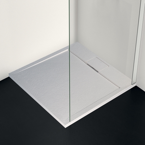 Immagine di Ideal Standard ULTRA FLAT S I.LIFE piatto doccia quadrato 120 cm, antiscivolo e con scarico nascosto, in IdealSolid+, effetto pietra, colore bianco finitura opaco T5242FR