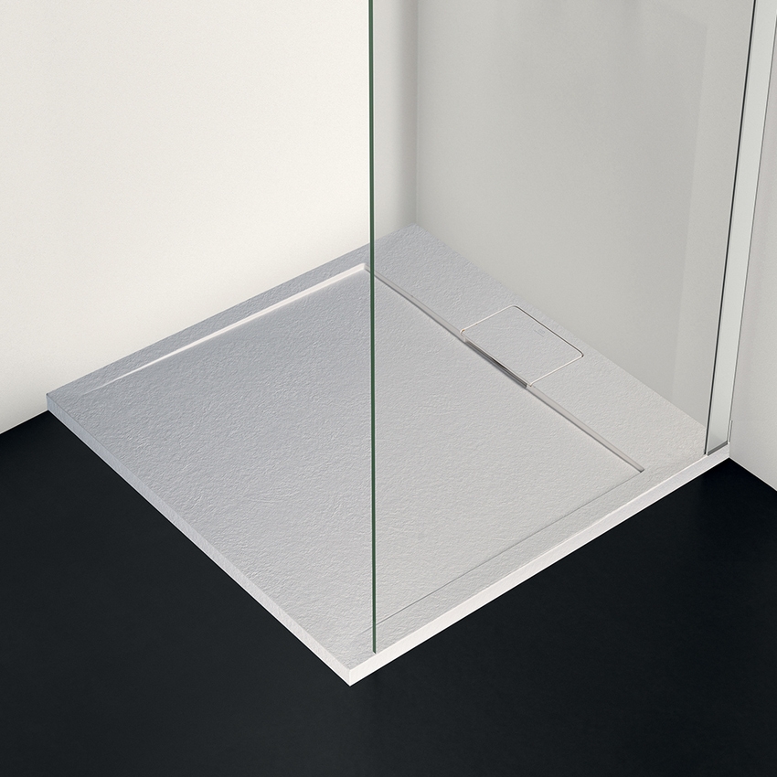 Immagine di Ideal Standard ULTRA FLAT S I.LIFE piatto doccia quadrato 120 cm, antiscivolo e con scarico nascosto, in IdealSolid+, effetto pietra, colore bianco finitura opaco T5242FR
