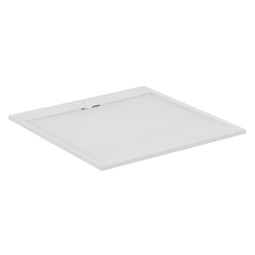 Immagine di Ideal Standard ULTRA FLAT S I.LIFE piatto doccia quadrato 120 cm, antiscivolo e con scarico nascosto, in IdealSolid+, effetto pietra, colore bianco finitura opaco T5242FR