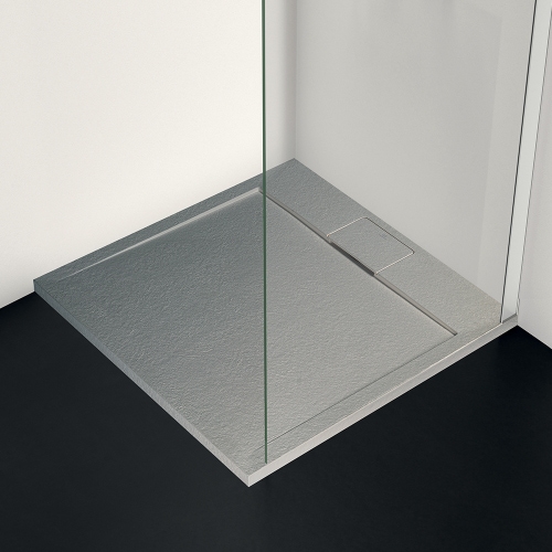 Immagine di Ideal Standard ULTRA FLAT S I.LIFE piatto doccia quadrato 100 cm, antiscivolo e con scarico nascosto, in IdealSolid+, effetto pietra, colore grigio cemento finitura opaco T5234FS
