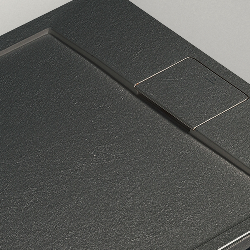 Immagine di Ideal Standard ULTRA FLAT S I.LIFE piatto doccia quadrato 90 cm, antiscivolo e con scarico nascosto, in IdealSolid+, effetto pietra, colore nero finitura opaco T5227FV
