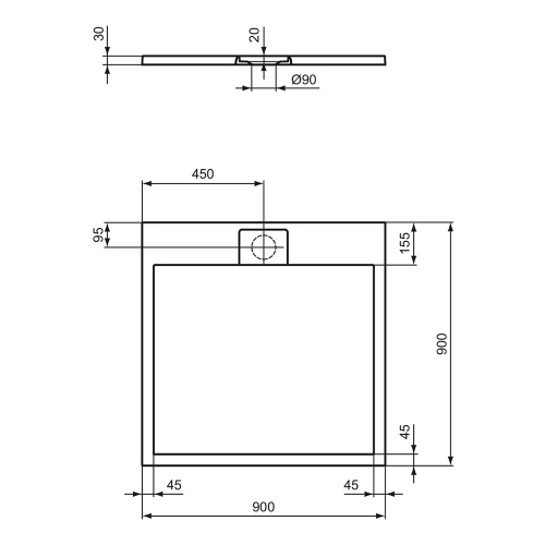 Immagine di Ideal Standard ULTRA FLAT S I.LIFE piatto doccia quadrato 90 cm, antiscivolo e con scarico nascosto, in IdealSolid+, effetto pietra, colore bianco finitura opaco T5227FR