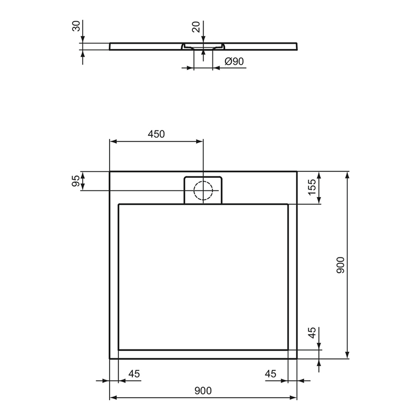 Immagine di Ideal Standard ULTRA FLAT S I.LIFE piatto doccia quadrato 90 cm, antiscivolo e con scarico nascosto, in IdealSolid+, effetto pietra, colore grigio cemento finitura opaco T5227FS