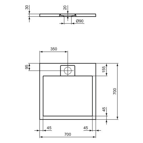 Immagine di Ideal Standard ULTRA FLAT S I.LIFE piatto doccia quadrato 70 cm, antiscivolo e con scarico nascosto, in IdealSolid+, effetto pietra, colore sabbia finitura opaco T5246FT