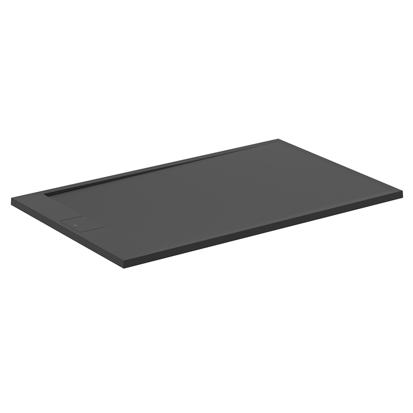 Immagine di Ideal Standard ULTRA FLAT S I.LIFE piatto doccia rettangolare L.160 P.90 cm, antiscivolo e con scarico nascosto sul lato corto, in IdealSolid+, effetto pietra, colore nero finitura opaco T5593FV