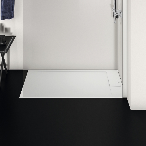 Immagine di Ideal Standard ULTRA FLAT S I.LIFE piatto doccia rettangolare L.120 P.70 cm, antiscivolo e con scarico nascosto sul lato corto, in IdealSolid+, effetto pietra, colore bianco finitura opaco T5233FR
