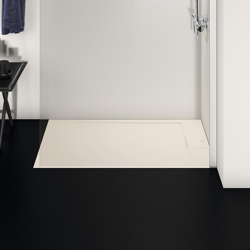 Immagine di Ideal Standard ULTRA FLAT S I.LIFE piatto doccia rettangolare L.120 P.70 cm, antiscivolo e con scarico nascosto sul lato corto, in IdealSolid+, effetto pietra, colore sabbia finitura opaco T5233FT