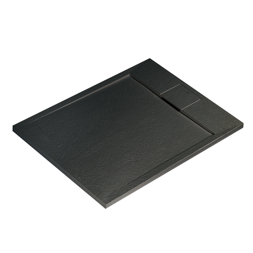 Immagine di Ideal Standard ULTRA FLAT S I.LIFE piatto doccia rettangolare L.120 P.70 cm, antiscivolo e con scarico nascosto sul lato corto, in IdealSolid+, effetto pietra, colore nero finitura opaco T5233FV