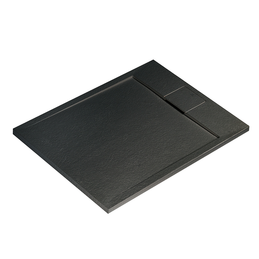 Immagine di Ideal Standard ULTRA FLAT S I.LIFE piatto doccia rettangolare L.120 P.70 cm, antiscivolo e con scarico nascosto sul lato corto, in IdealSolid+, effetto pietra, colore nero finitura opaco T5233FV