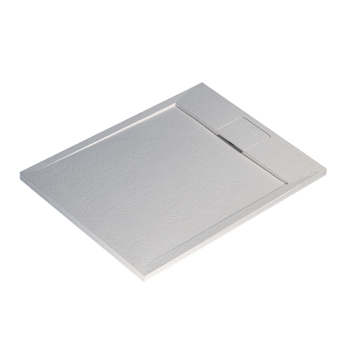 Immagine di Ideal Standard ULTRA FLAT S I.LIFE piatto doccia rettangolare L.100 P.80 cm, antiscivolo e con scarico nascosto sul lato corto, in IdealSolid+, effetto pietra, colore bianco finitura opaco T5223FR