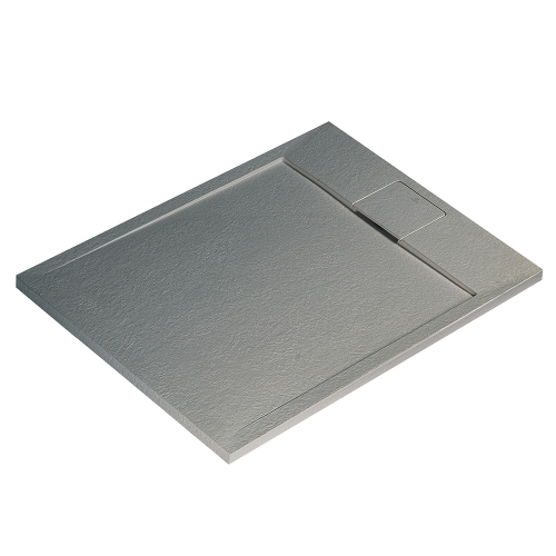 Immagine di Ideal Standard ULTRA FLAT S I.LIFE piatto doccia rettangolare L.100 P.80 cm, antiscivolo e con scarico nascosto sul lato corto, in IdealSolid+, effetto pietra, colore grigio cemento finitura opaco T5223FS