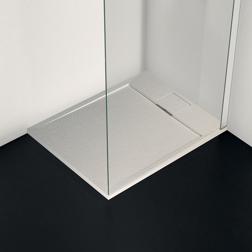 Immagine di Ideal Standard ULTRA FLAT S I.LIFE piatto doccia rettangolare L.100 P.70 cm, antiscivolo e con scarico nascosto sul lato corto, in IdealSolid+, effetto pietra, colore sabbia finitura opaco T5240FT