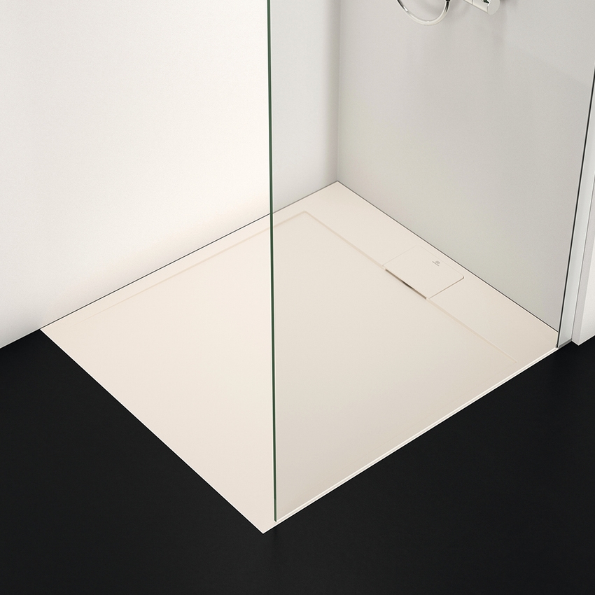 Immagine di Ideal Standard ULTRA FLAT S I.LIFE piatto doccia rettangolare L.100 P.70 cm, antiscivolo e con scarico nascosto sul lato corto, in IdealSolid+, effetto pietra, colore sabbia finitura opaco T5240FT