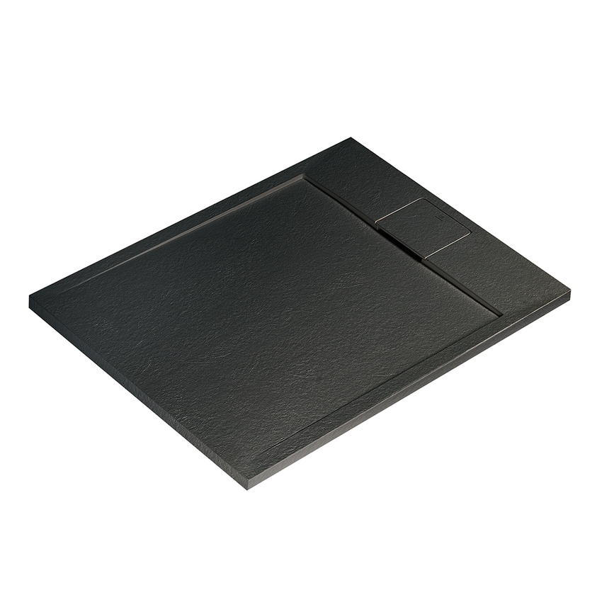 Immagine di Ideal Standard ULTRA FLAT S I.LIFE piatto doccia rettangolare L.90 P.70 cm, antiscivolo e con scarico nascosto sul lato corto, in IdealSolid+, effetto pietra, colore nero finitura opaco T5237FV