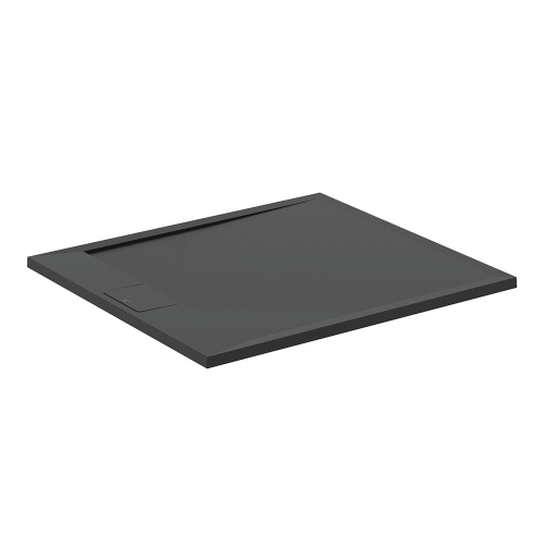 Immagine di Ideal Standard ULTRA FLAT S I.LIFE piatto doccia rettangolare L.90 P.70 cm, antiscivolo e con scarico nascosto sul lato corto, in IdealSolid+, effetto pietra, colore nero finitura opaco T5237FV