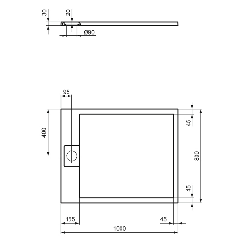 Immagine di Ideal Standard ULTRA FLAT S I.LIFE piatto doccia rettangolare L.100 P.80 cm, antiscivolo e con scarico nascosto sul lato corto, in IdealSolid+, effetto pietra, colore sabbia finitura opaco T5223FT