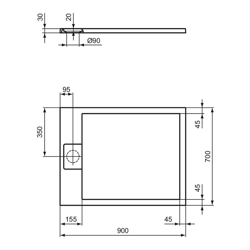 Immagine di Ideal Standard ULTRA FLAT S I.LIFE piatto doccia rettangolare L.90 P.70 cm, antiscivolo e con scarico nascosto sul lato corto, in IdealSolid+, effetto pietra, colore sabbia finitura opaco T5237FT