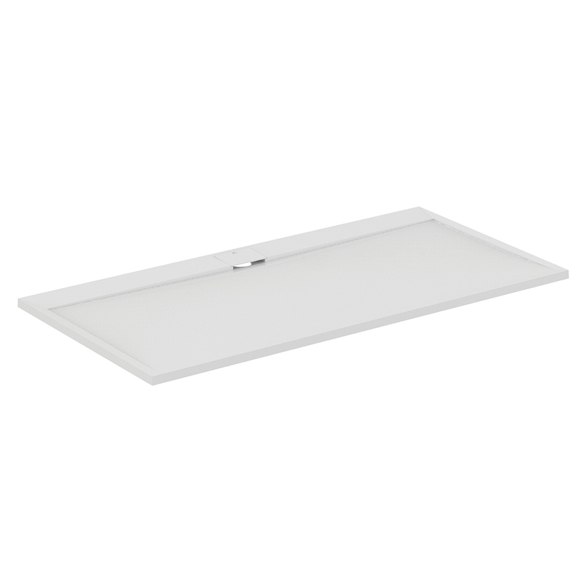 Immagine di Ideal Standard ULTRA FLAT S I.LIFE piatto doccia rettangolare L.200 P.100 cm, antiscivolo e con scarico nascosto sul lato lungo, in IdealSolid+, effetto pietra, colore bianco finitura opaco T5235FR