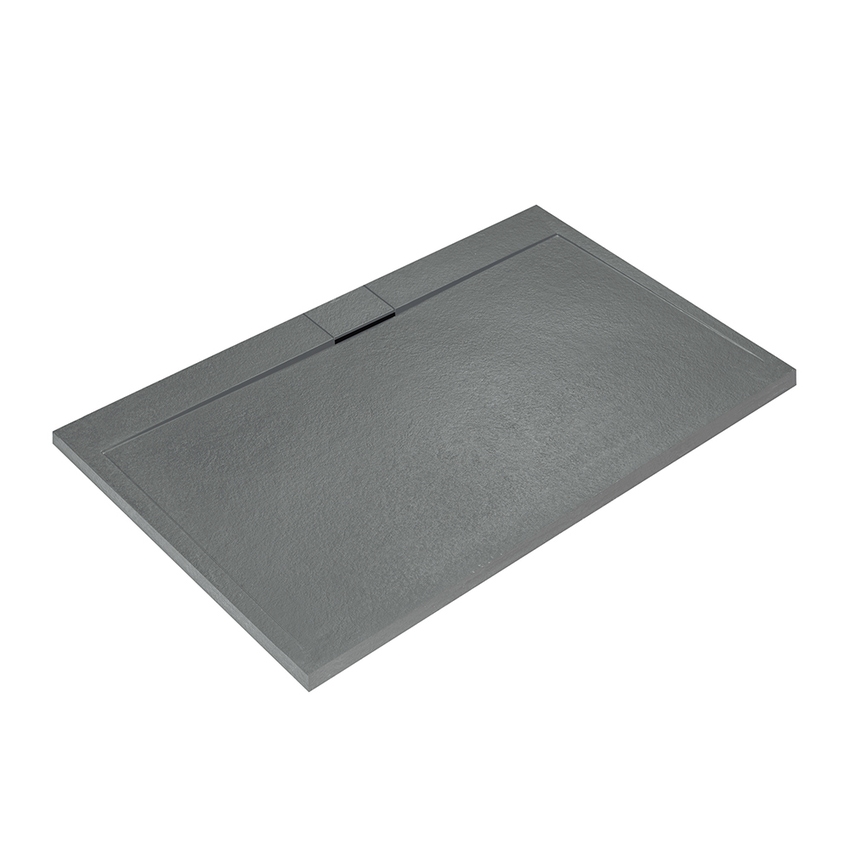 Immagine di Ideal Standard ULTRA FLAT S I.LIFE piatto doccia rettangolare L.200 P.100 cm, antiscivolo e con scarico nascosto sul lato lungo, in IdealSolid+, effetto pietra, colore grigio cemento finitura opaco T5235FS