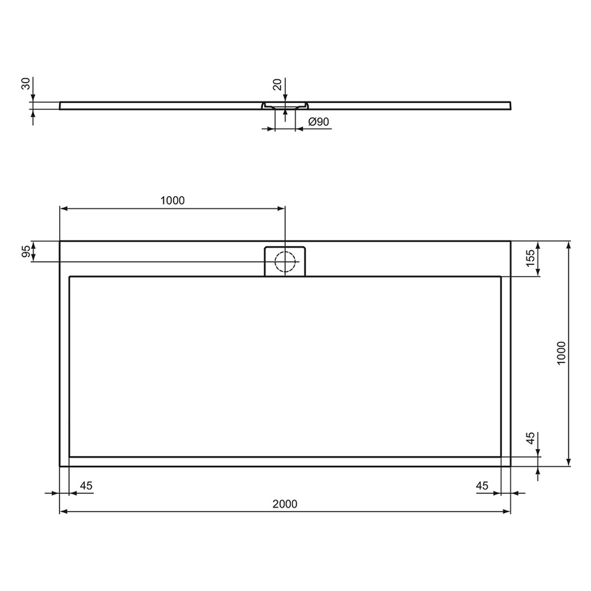 Immagine di Ideal Standard ULTRA FLAT S I.LIFE piatto doccia rettangolare L.200 P.100 cm, antiscivolo e con scarico nascosto sul lato lungo, in IdealSolid+, effetto pietra, colore sabbia finitura opaco T5235FT