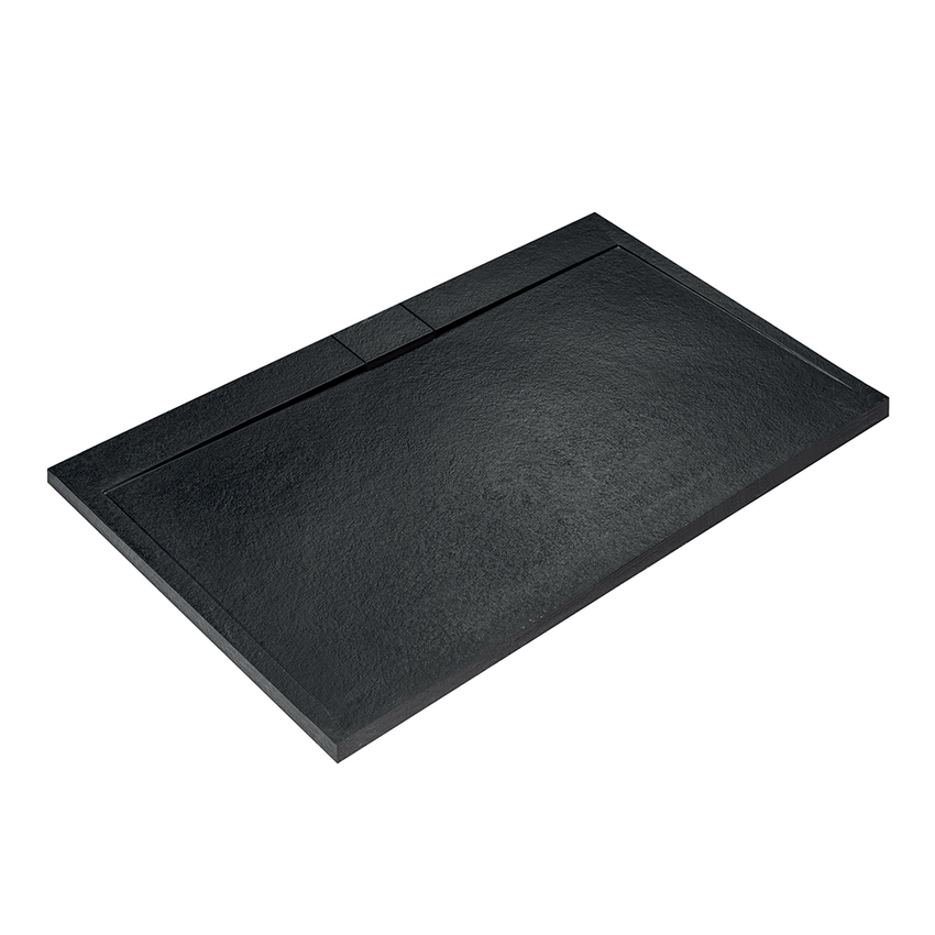 Immagine di Ideal Standard ULTRA FLAT S I.LIFE piatto doccia rettangolare L.200 P.100 cm, antiscivolo e con scarico nascosto sul lato lungo, in IdealSolid+, effetto pietra, colore nero finitura opaco T5235FV