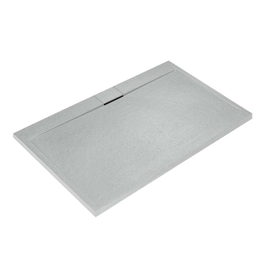 Immagine di Ideal Standard ULTRA FLAT S I.LIFE piatto doccia rettangolare L.200 P.90 cm, antiscivolo e con scarico nascosto sul lato lungo, in IdealSolid+, effetto pietra, colore bianco finitura opaco T5243FR