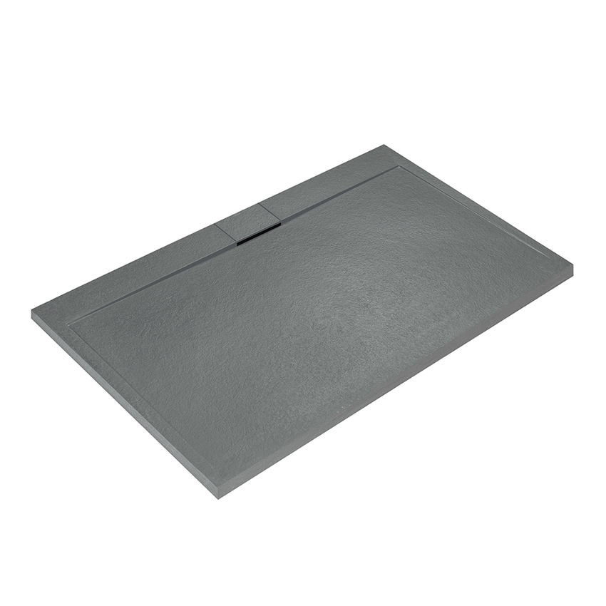 Immagine di Ideal Standard ULTRA FLAT S I.LIFE piatto doccia rettangolare L.200 P.90 cm, antiscivolo e con scarico nascosto sul lato lungo, in IdealSolid+, effetto pietra, colore grigio cemento finitura opaco T5243FS