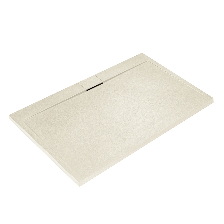Immagine di Ideal Standard ULTRA FLAT S I.LIFE piatto doccia rettangolare L.200 P.90 cm, antiscivolo e con scarico nascosto sul lato lungo, in IdealSolid+, effetto pietra, colore sabbia finitura opaco T5243FT