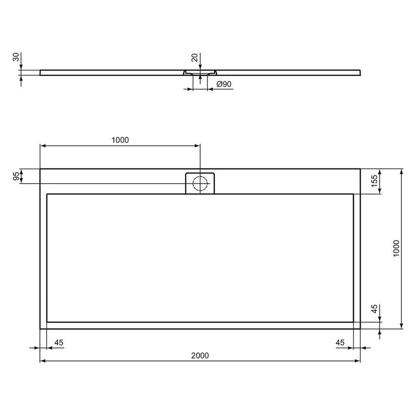 Immagine di Ideal Standard ULTRA FLAT S I.LIFE piatto doccia rettangolare L.200 P.90 cm, antiscivolo e con scarico nascosto sul lato lungo, in IdealSolid+, effetto pietra, colore sabbia finitura opaco T5243FT