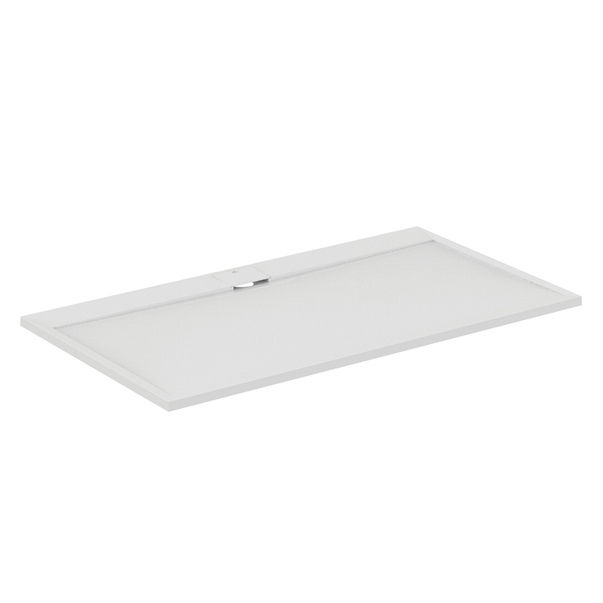 Immagine di Ideal Standard ULTRA FLAT S I.LIFE piatto doccia rettangolare L.180 P.100 cm, antiscivolo e con scarico nascosto sul lato lungo, in IdealSolid+, effetto pietra, colore bianco finitura opaco T5245FR