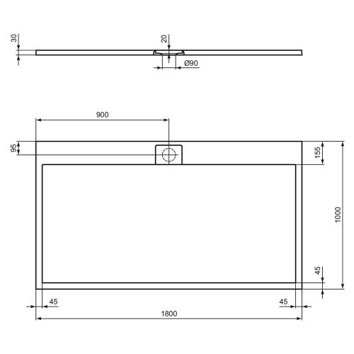 Immagine di Ideal Standard ULTRA FLAT S I.LIFE piatto doccia rettangolare L.180 P.100 cm, antiscivolo e con scarico nascosto sul lato lungo, in IdealSolid+, effetto pietra, colore sabbia finitura opaco T5245FT