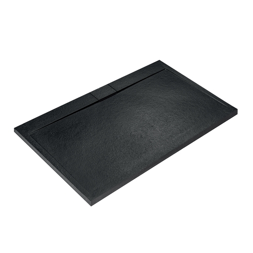 Immagine di Ideal Standard ULTRA FLAT S I.LIFE piatto doccia rettangolare L.180 P.90 cm, antiscivolo e con scarico nascosto sul lato lungo, in IdealSolid+, effetto pietra, colore nero finitura opaco T5230FV