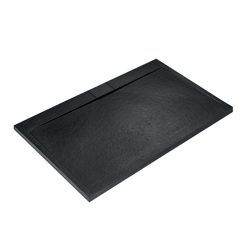 Immagine di Ideal Standard ULTRA FLAT S I.LIFE piatto doccia rettangolare L.180 P.90 cm, antiscivolo e con scarico nascosto sul lato lungo, in IdealSolid+, effetto pietra, colore nero finitura opaco T5230FV
