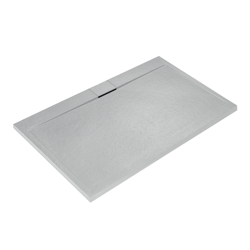 Immagine di Ideal Standard ULTRA FLAT S I.LIFE piatto doccia rettangolare L.180 P.80 cm, antiscivolo e con scarico nascosto sul lato lungo, in IdealSolid+, effetto pietra, colore bianco finitura opaco T5236FR