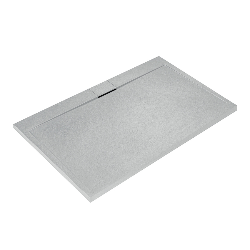 Immagine di Ideal Standard ULTRA FLAT S I.LIFE piatto doccia rettangolare L.180 P.80 cm, antiscivolo e con scarico nascosto sul lato lungo, in IdealSolid+, effetto pietra, colore bianco finitura opaco T5236FR