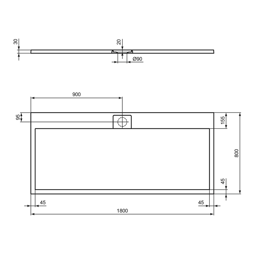 Immagine di Ideal Standard ULTRA FLAT S I.LIFE piatto doccia rettangolare L.180 P.80 cm, antiscivolo e con scarico nascosto sul lato lungo, in IdealSolid+, effetto pietra, colore grigio cemento finitura opaco T5236FS