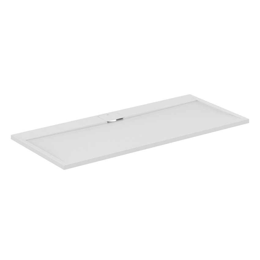 Immagine di Ideal Standard ULTRA FLAT S I.LIFE piatto doccia rettangolare L.180 P.80 cm, antiscivolo e con scarico nascosto sul lato lungo, in IdealSolid+, effetto pietra, colore bianco finitura opaco T5236FR