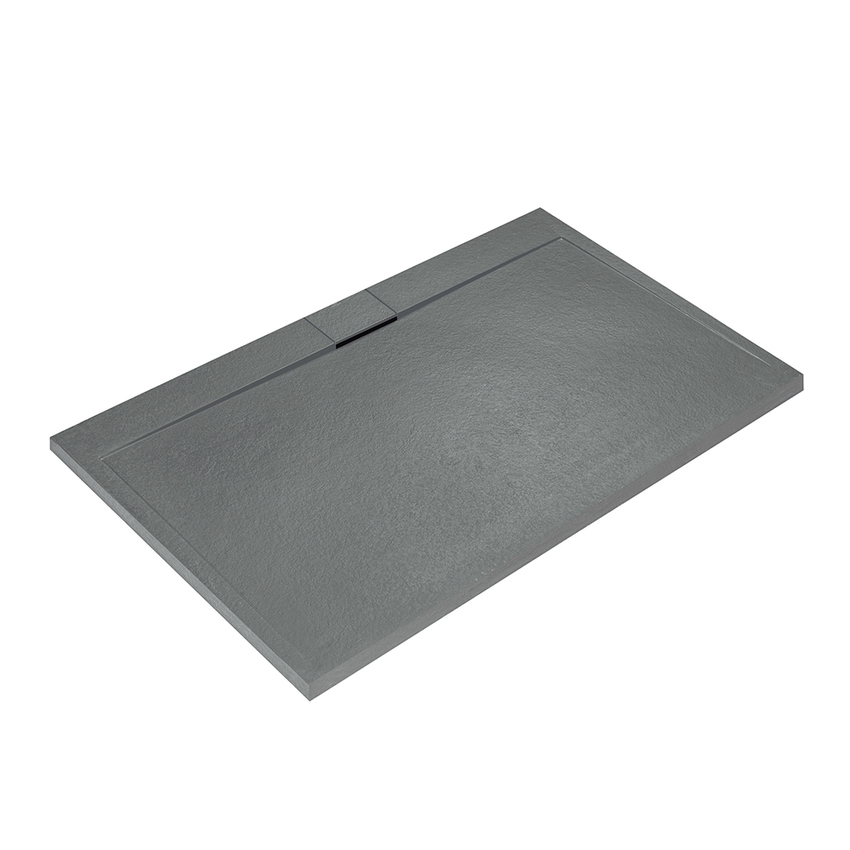 Immagine di Ideal Standard ULTRA FLAT S I.LIFE piatto doccia rettangolare L.180 P.80 cm, antiscivolo e con scarico nascosto sul lato lungo, in IdealSolid+, effetto pietra, colore grigio cemento finitura opaco T5236FS