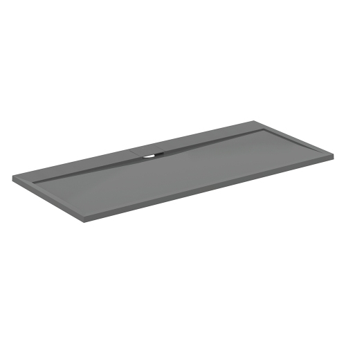 Immagine di Ideal Standard ULTRA FLAT S I.LIFE piatto doccia rettangolare L.180 P.80 cm, antiscivolo e con scarico nascosto sul lato lungo, in IdealSolid+, effetto pietra, colore grigio cemento finitura opaco T5236FS