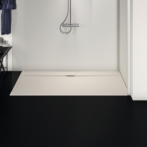 Immagine di Ideal Standard ULTRA FLAT S I.LIFE piatto doccia rettangolare L.180 P.80 cm, antiscivolo e con scarico nascosto sul lato lungo, in IdealSolid+, effetto pietra, colore sabbia finitura opaco T5236FT