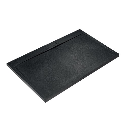 Immagine di Ideal Standard ULTRA FLAT S I.LIFE piatto doccia rettangolare L.180 P.80 cm, antiscivolo e con scarico nascosto sul lato lungo, in IdealSolid+, effetto pietra, colore nero finitura opaco T5236FV