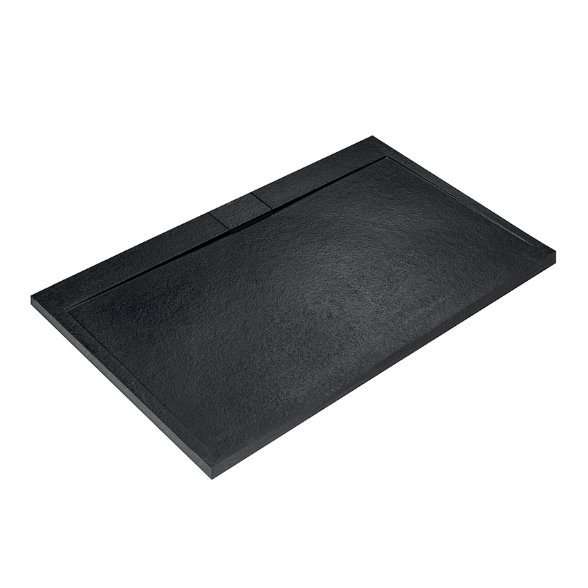 Immagine di Ideal Standard ULTRA FLAT S I.LIFE piatto doccia rettangolare L.180 P.80 cm, antiscivolo e con scarico nascosto sul lato lungo, in IdealSolid+, effetto pietra, colore nero finitura opaco T5236FV