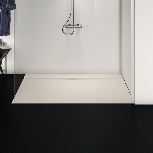 Immagine di Ideal Standard ULTRA FLAT S I.LIFE piatto doccia rettangolare L.170 P.90 cm, antiscivolo e con scarico nascosto sul lato lungo, in IdealSolid+, effetto pietra, colore sabbia finitura opaco T5239FT