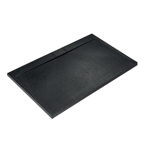 Immagine di Ideal Standard ULTRA FLAT S I.LIFE piatto doccia rettangolare L.170 P.90 cm, antiscivolo e con scarico nascosto sul lato lungo, in IdealSolid+, effetto pietra, colore nero finitura opaco T5239FV
