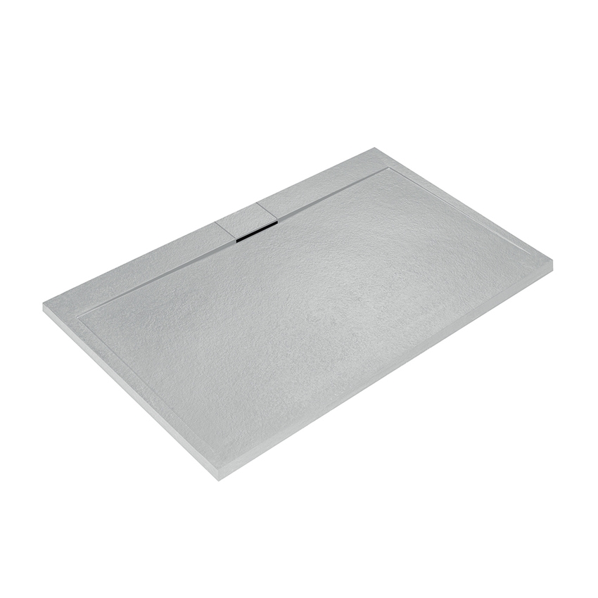 Immagine di Ideal Standard ULTRA FLAT S I.LIFE piatto doccia rettangolare L.170 P.80 cm, antiscivolo e con scarico nascosto sul lato lungo, in IdealSolid+, effetto pietra, colore bianco finitura opaco T5238FR