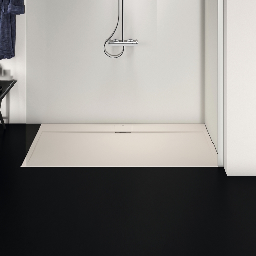 Immagine di Ideal Standard ULTRA FLAT S I.LIFE piatto doccia rettangolare L.170 P.80 cm, antiscivolo e con scarico nascosto sul lato lungo, in IdealSolid+, effetto pietra, colore sabbia finitura opaco T5238FT