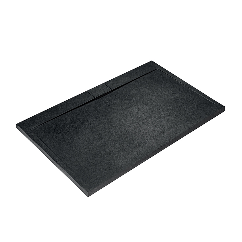 Immagine di Ideal Standard ULTRA FLAT S I.LIFE piatto doccia rettangolare L.170 P.80 cm, antiscivolo e con scarico nascosto sul lato lungo, in IdealSolid+, effetto pietra, colore nero finitura opaco T5238FV