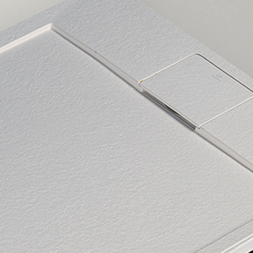 Immagine di Ideal Standard ULTRA FLAT S I.LIFE piatto doccia rettangolare L.140 P.80 cm, antiscivolo e con scarico nascosto sul lato lungo, in IdealSolid+, effetto pietra, colore bianco finitura opaco T5224FR